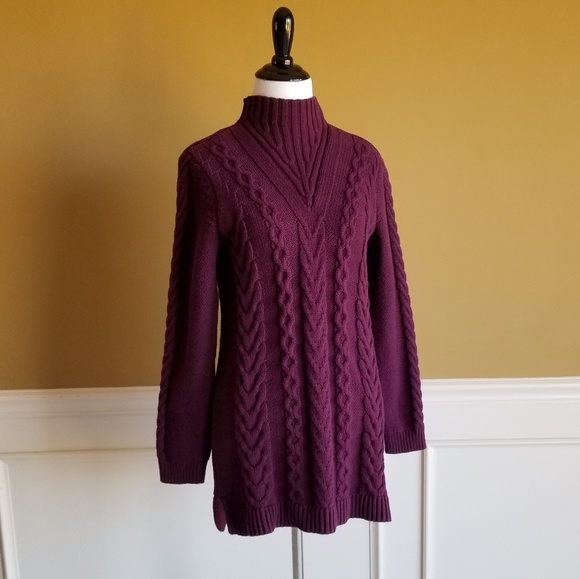 Denim&Co Sweaters - DENIM&CO Purple Mock Neck Tunic Sweater